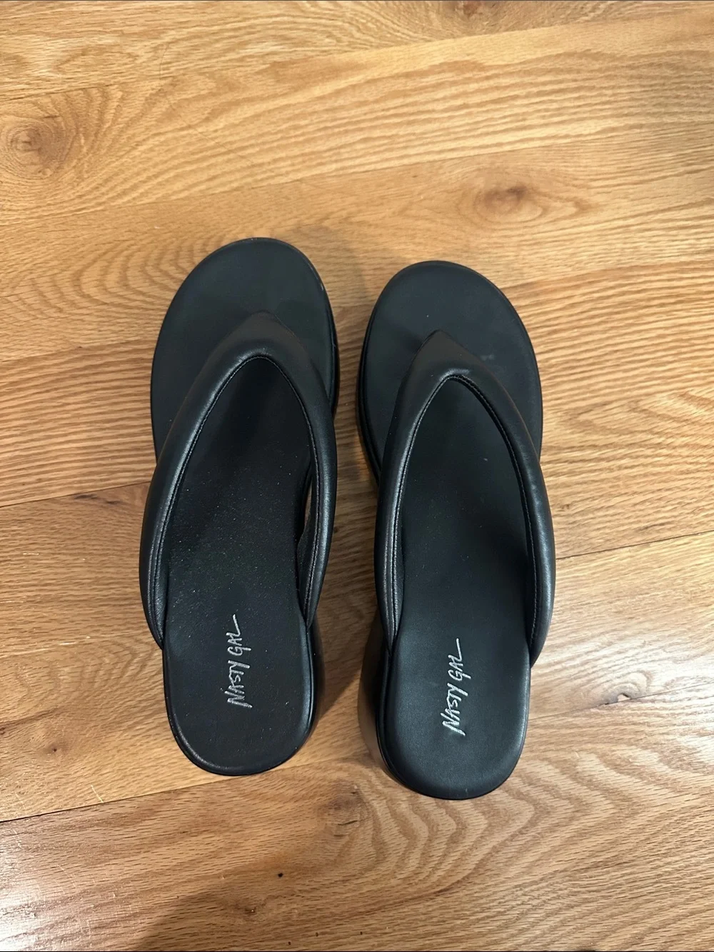 NASTY GAL Black Platform Flip-Flop Sandals